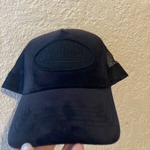 Von Dutch All Black Trucker Hat suede front snap back